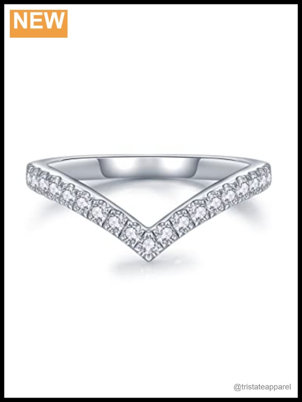 V-Shaped Moissanite Curved Wedding Band 925 Sterling Silver 18K White Gold